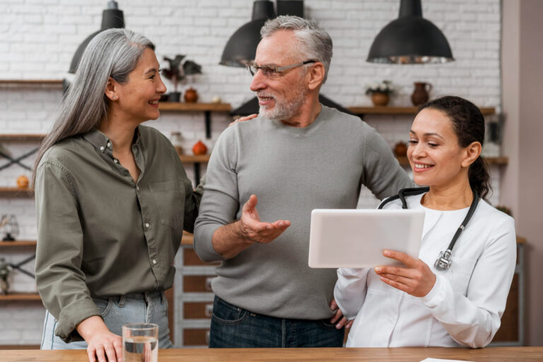 Family reviewing skilled nursing coverage options with a Medicare insurance advisor