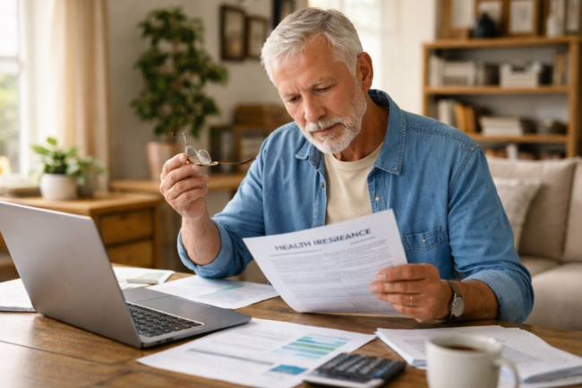 Medicare self-employed planning with documents and laptop