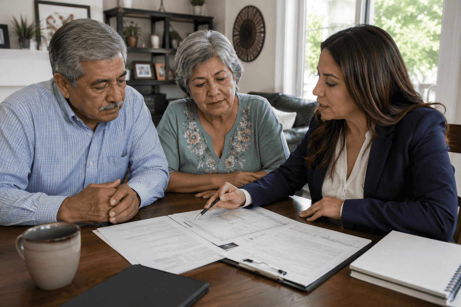 image-consultation-in-a-cozy-home-office Adults approaching retirement comparing Covered California and Medicare options